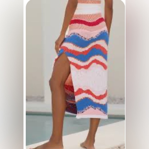 Anthropologie Colorful Striped Knit Midi skirt  size L Large beachy coastal boho - Picture 4 of 5